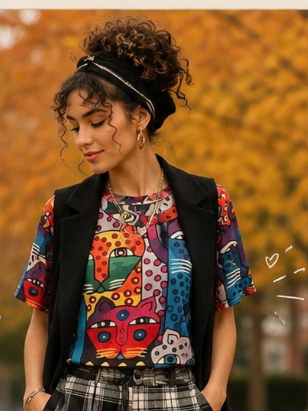 Colorful Abstract Cat Print Tee – Artsy Statement Top